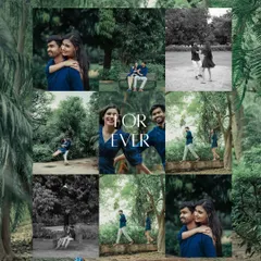 A "Forever" themed collage showcasing a variety of candid and posed shots in a beautiful green park, some in black and white for a timeless feel.