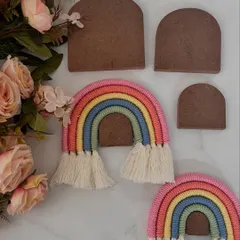 This is my rainbow stencil set, a must-have tool for any macramé artist. The set includes five different sized templates to help you create perfectly shaped and proportioned rainbows every time.