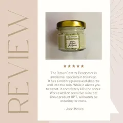 "The Odour Control Deodorant is awesome, specially in this heat... Works well on sensitive skin too!" This detailed review from Joan is so helpful. I'm thrilled it's effective yet gentle enough for sensitive skin.