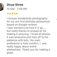This review means a lot. Parents are often worried about how a shoot will go, and knowing that my patience and focus on the child's comfort made it an amazing experience is my biggest goal.