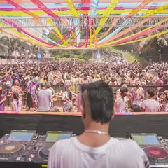 There's nothing like playing for a massive festival crowd. This was from a huge Holi party, with thousands of people dancing under the sun. I love the challenge of controlling the energy of such a large-scale event.