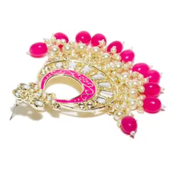 To team with your gulabi suit, these pink meenakari chandbalis are the perfect choice. The vibrant pink enamel and kundan work are sure to get you compliments.