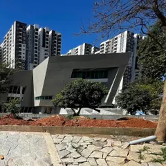 Another view of brigade utopia during construction, showing how the building form emerges from the landscape.