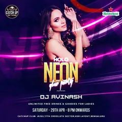 The official poster for a 'Holo Neon Glow Party' I headlined at Catch Up in HSR Layout, Bengaluru.