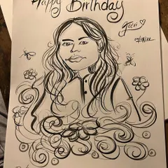 A beautiful birthday caricature, personalized with the name and date. A special gift for a special day.