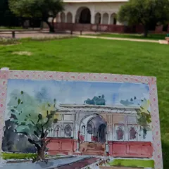 My sketchbook in front of the Sher Mandal monument. It's always a pleasure to sketch on location and capture the atmosphere of a place.