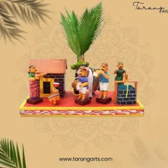 Bring home the charm of tradition with our handcrafted Kondapalli village set. Each wooden toy is carved and painted by hand, telling a story of rural Indian life.