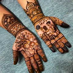 A narrative design for Karvachauth, showing a couple on one hand and a brother-sister theme for Rakhi on the other. This shows how I can combine multiple stories into one cohesive piece.