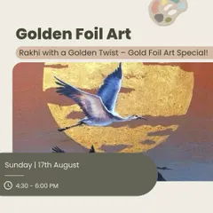 This is an example of the kind of beautiful artwork your team can create in our Gold Foil Art workshop. The contrast of the shimmering gold against the paint creates a stunning effect that everyone is proud to take home.