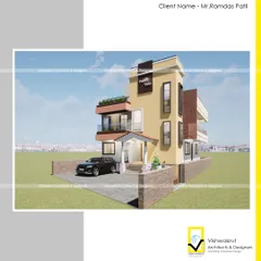 Another perspective of the 'Patil's Villa' architectural render in Vindhane, Uran. This view highlights the compound wall and entrance, showing how we plan the entire plot for a complete and cohesive look.