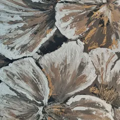 A detailed close-up of the finished floral mural. You can really see the thick, sculptural paint strokes that give this piece its unique texture and dimension.