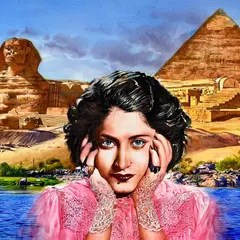 This large 30x22 inch watercolor was a fascinating commission to paint the Syrian singer Asmahan. I researched her life to capture her essence, placing her against an iconic Egyptian landscape as requested by the client.