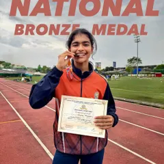 A closer look at the National Bronze Medal won by Aadhrika. This represents countless hours of grind, focus, and chasing down goals on the track.