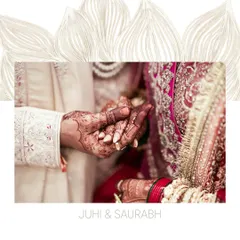 A close-up of Juhi and Saurabh holding hands, a simple yet profound gesture of their union. We focus on these small details that hold great meaning.