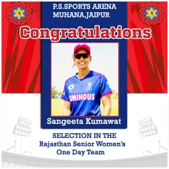 A proud moment for the entire academy. Congratulations to our student Sangeeta Kumawat on her selection in the Rajasthan Senior Women's One Day Team. This is a result of her relentless hard work and the structured training she received here.