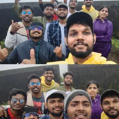 Selfies and group pictures from a misty day out in Coorg. Our trips are filled with fun, laughter, and plenty of photo ops.