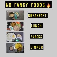 A full day of eating for one of my clients on his transformation journey. Notice the simplicity: oats, roti, sabzi, and rice. This is how we make fat loss sustainable and affordable.
