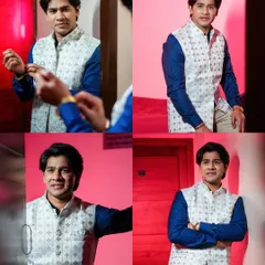 A collage showcasing the groom's style and personality as he gets ready for his engagement ceremony.