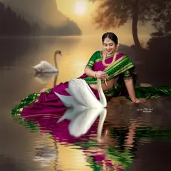 Inspired by classic paintings, this fine-art maternity portrait combines the grace of traditional attire with a serene, painterly background. The reflection in the water adds a touch of magic to the entire composition.