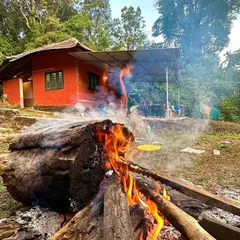 A bonfire crackling in front of our jungle homestay in Agumbe. This is the perfect setting to relax after a day of exploring.