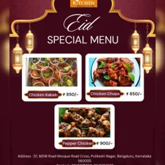 An Eid special menu showcasing some of our most popular chicken dishes, including Chicken Kabab, Chicken Chops, and Pepper Chicken, all available by the kilogram.