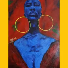 "Sometimes there is such beauty in awkwardness." This acrylic portrait on canvas plays with vibrant, contrasting colors and a strong, direct gaze to capture a unique form of beauty.