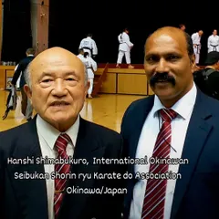 With Hanshi Shimabukuro of the International Okinawan Seibukan Shorin-ryu Karate-do Association. We maintain strong relationships with masters across different Okinawan styles.