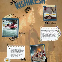 A scrapbook of our Rishikesh experience. We'll take you river rafting on the Ganga, guide you to the famous Ganga Aarti at Triveni Ghat, and show you the best local food spots.