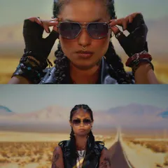 A still from our film for IDEE Eyewear. We created a cinematic, road-trip narrative in the desert, moving beyond the studio to capture a feeling of freedom and attitude. This shot captures the tough, independent spirit of the campaign.