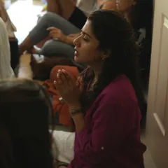 A close-up moment of prayer during a kirtan. As Krishna Das says, "Bhakti Yoga isn't something you join, it's just love." I am ever so grateful for the grace that allows the heart to open and the light to flow in.