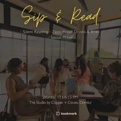 Join our Sip & Read party. It’s an evening of silent reading, zero-proof drinks, tasty bites, and a social mixer with fellow book lovers at our beautiful Studio.