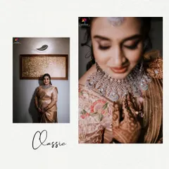 A classic collage focusing on bridal details. We highlight the stunning diamond necklace and the bride's overall elegant look in this pairing of a portrait and a close-up.