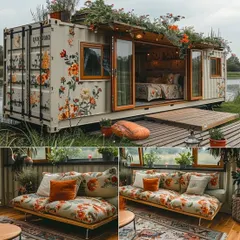 A container home can be a beautiful canvas. This project shows how a simple shipping container can be transformed into a charming, floral-patterned home with a warm and inviting interior.