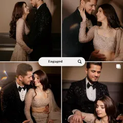 A collection of intimate and happy moments from a formal engagement shoot, showcasing the couple's chemistry and style.