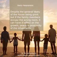 The wrong room can disrupt family peace and prosperity. This image highlights a core Vastu principle I often discuss. Even in a house with good overall Vastu, if family members occupy rooms that don't align with their role and energy, it can lead to problems in growth and relationships.
