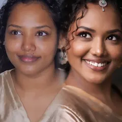 This before-and-after is a perfect example of enhancing natural beauty. I created a soft matte finish that looks flawless and natural, bringing out her warmth without appearing overly dewy or changing her skin tone.
