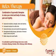 My Relax Therapy package is a comprehensive solution for de-stressing. It combines several Ayurvedic massage techniques like Abhyang and Shiro Abhyang to release tension from the entire body, leading to better sleep and overall health.