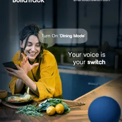 Your voice is your switch. This image captures the magic of hands-free control, where a simple voice command like "Turn On Dining Mode" instantly sets the perfect ambiance, making everyday tasks feel effortless.