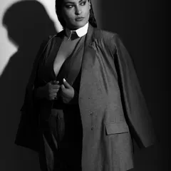 Another look from the magazine shoot, focusing on the sharp details of the suit and the confident posture. My work as a stylist is to bring out the subject's inner strength.