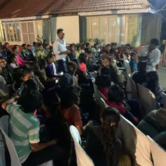 A view of the wonderful audience that gathered for my show for the Collector of Alibag. It's a great feeling to see a large crowd of adults and children completely engaged and enjoying the performance.