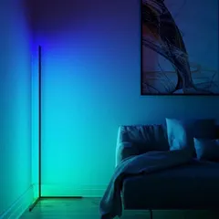Create the perfect mood for a party or a relaxing evening with our RGB lighting solutions. This corner floor lamp demonstrates how dynamic, multi-color lighting can completely change the feel of a room, all controlled via your smart home app or voice assistant.