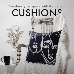 Transform your space with the perfect cushions. This abstract face-line art cushion, paired with a soft white throw, showcases how our premium materials and expert craftsmanship deliver both comfort and style.