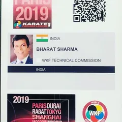 Proof of our academy's global recognition. This is Hanshi Bharat Sharma's official credential as a Technical Commission Member for the World Karate Federation.