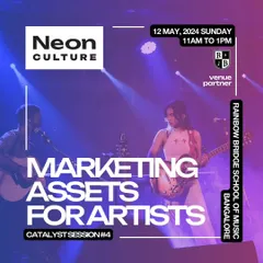 The poster for our "Marketing Assets for Artists" workshop. We host sessions on the business side of music, like creating press releases.