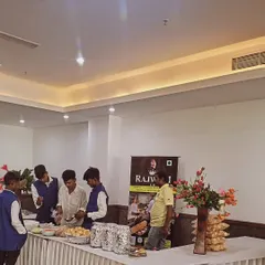Our team managing a chaat counter at an indoor event. They are trained to handle guest requests efficiently and maintain a clean and organized service area.