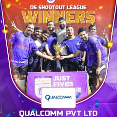The Qualcomm team celebrating their victory as the D5 Shootout League Winners. This knockout penalty competition adds another layer of excitement to the event.