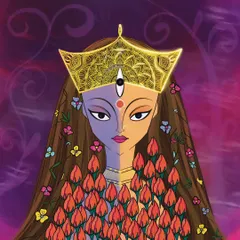 This version of my Durga artwork features a more mystical, swirling background. The colors represent the cosmic energy she embodies, both creative and protective.
