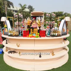 Another angle of the impressive Banaras-themed bar, showcasing the detailed decorations and the thoughtful arrangement of beverages and glassware.