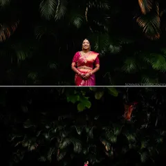 A diptych showing a wide and a close-up shot of the bride against a dramatic natural background, highlighting both her and the beautiful surroundings.