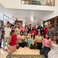 The power of community! Here's a large group of our weekend volunteers, all smiles and peace signs, after a successful day of activities. This is what it looks like when over 100 people come together for inclusion.